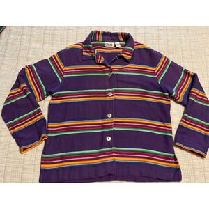 VTG Chicos Purple Serape Southwestern Jacket Concho Buttons Size 1 100% Cotton